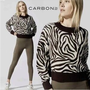 Carbon38 Zebra Jacquard Animal Print Sweater Size S